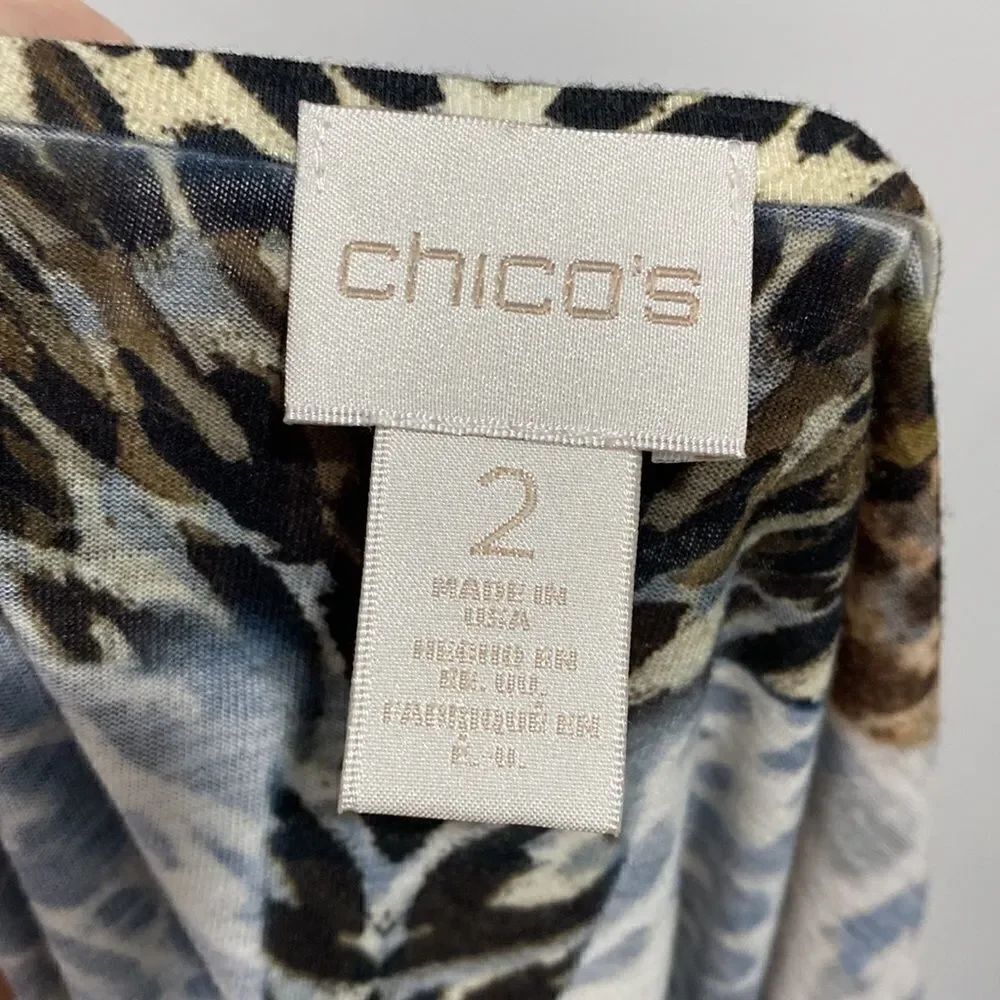 Chico’s Reverse Patchwork Flutter Split-Neck Animal Print Top size L - Picture 7 of 10